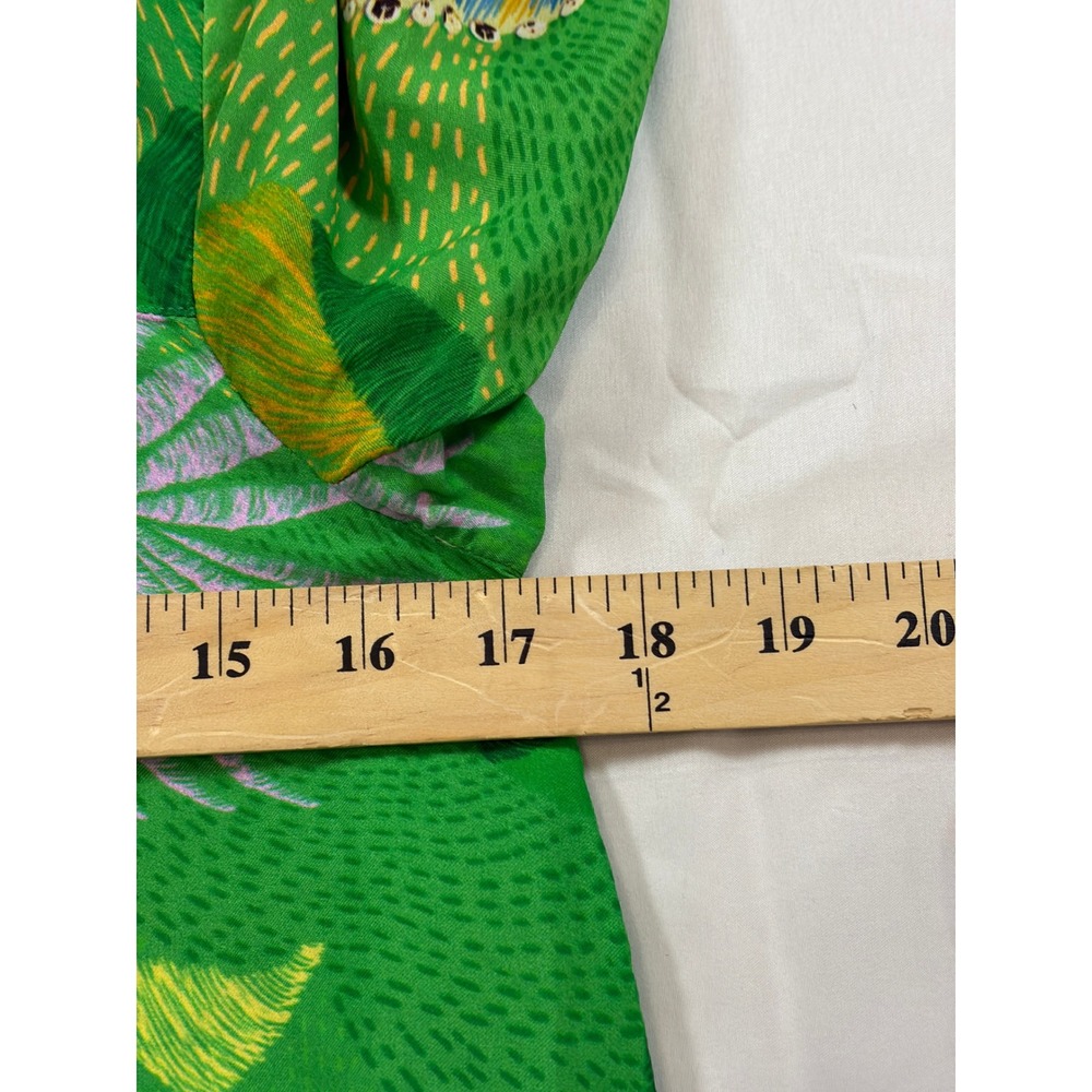 Farm Rio Macaw Scarf Chemise Tropical Parrot Green Midi Shirt Dress Belted S - Picture 11 of 14